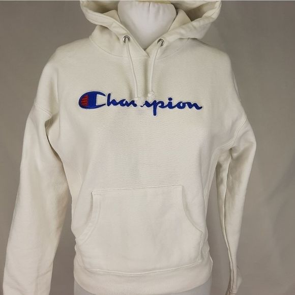 Champion Vintage white reverse weave hooded sweatshirt hoodie script logo small - Picture 12 of 16